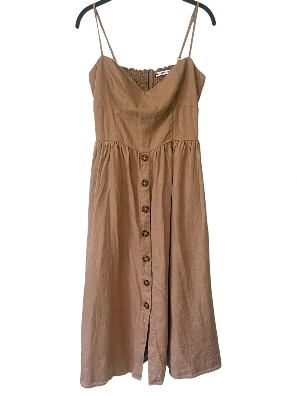 Reformation Cale Linen Midi Dress 10 Peaches Clay Cottagecore Sundress - Picture 3 of 12